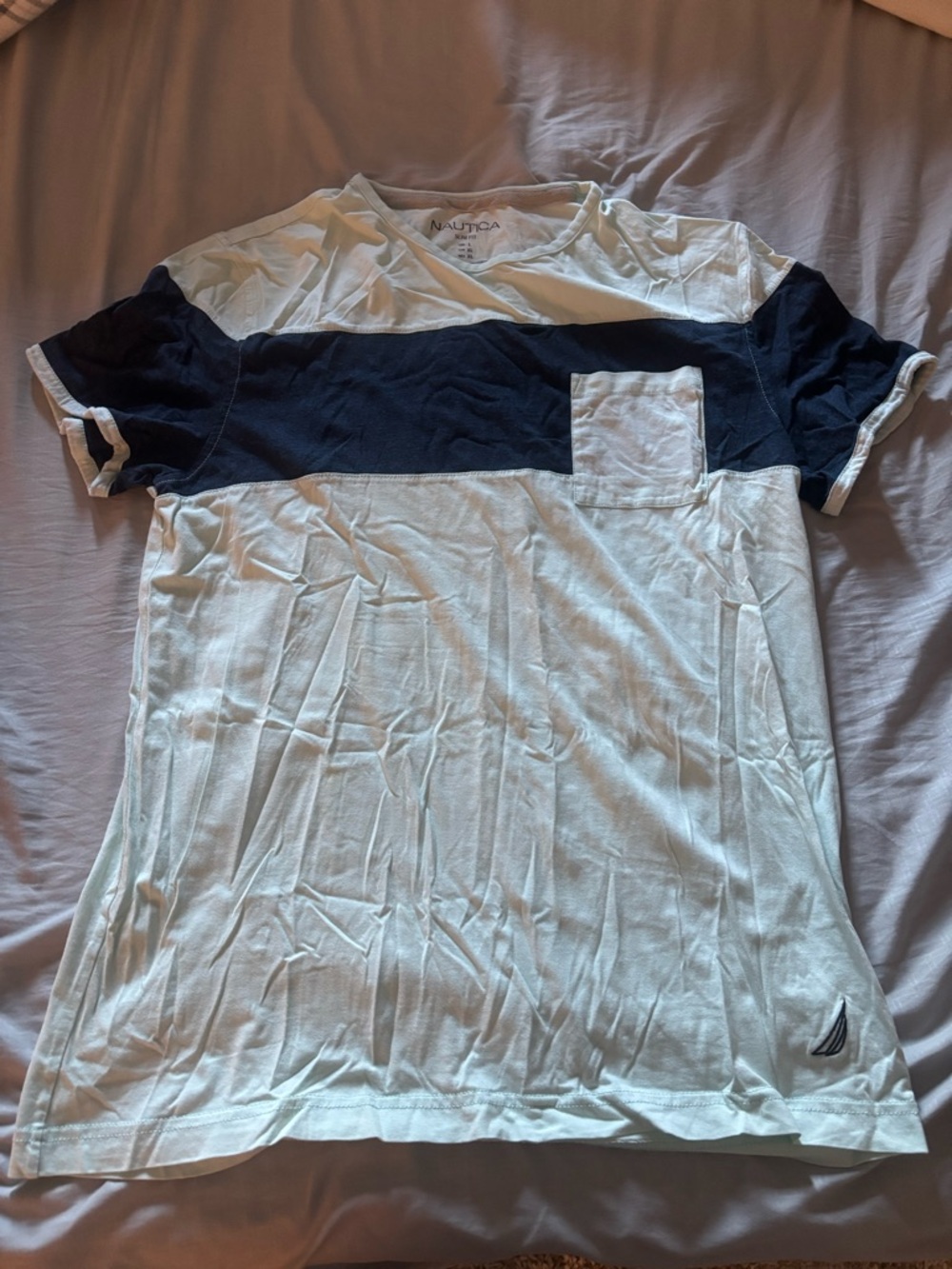 Nautica White and Navy Colorblock Pocket Tee